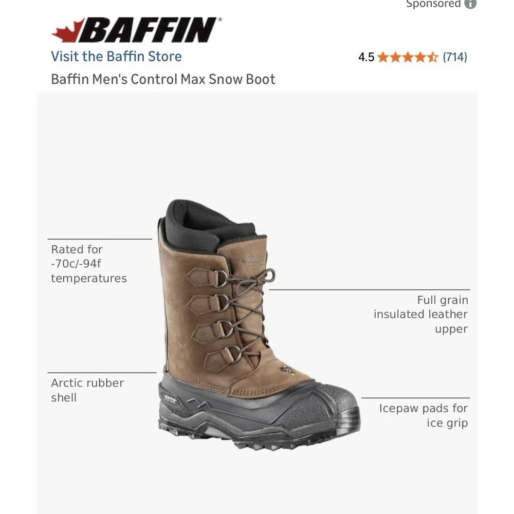 Baffin Polar Proven Insulated Boots Snow BOOT BAFFIN WINTER BOOTS Size Men's 13